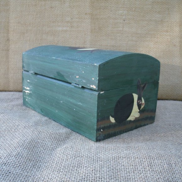 Vintage Warren Kimble Folk Art Wood Rabbit Decorative Box - Picture 5 of 16